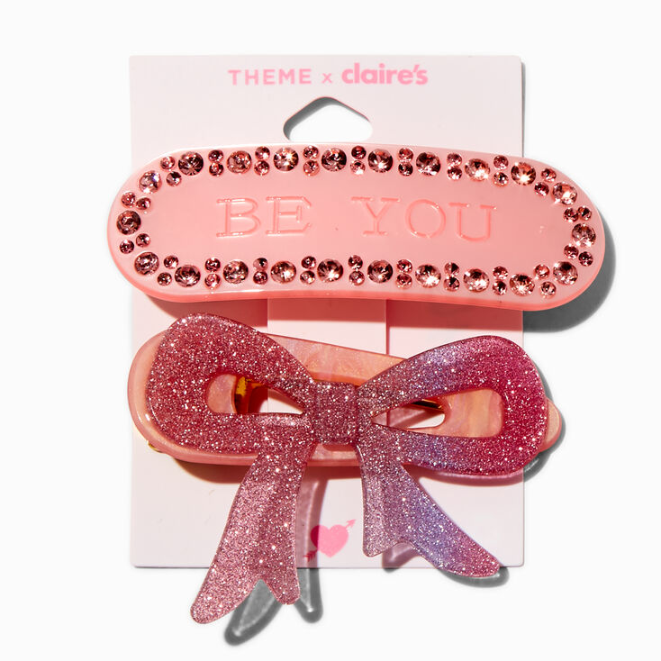 T H E M E x Claire&#39;s Pink Be You Bow Hair Clips - 2 Pack,