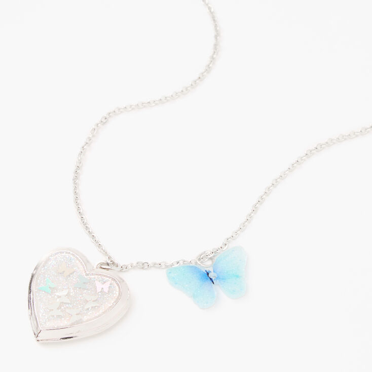 Claire S Club Iridescent Butterfly Locket Neclace Silver Claire S Us