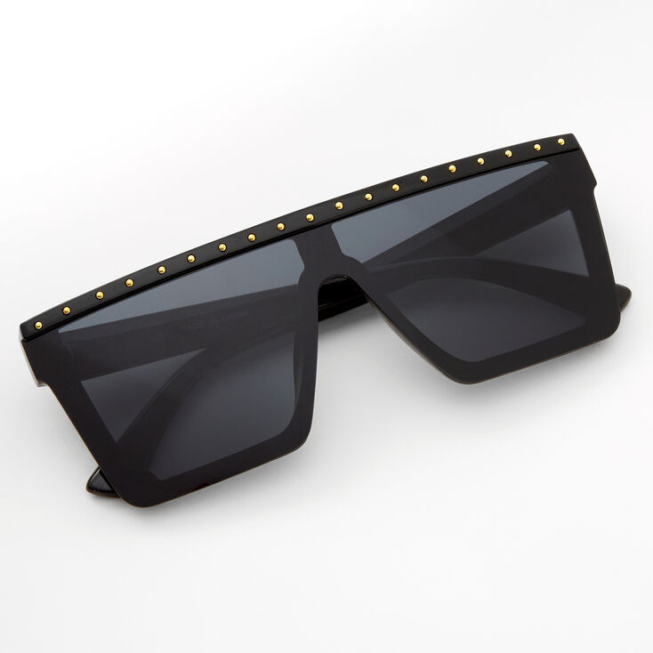 Studded Top Shield Sunglasses - Black,