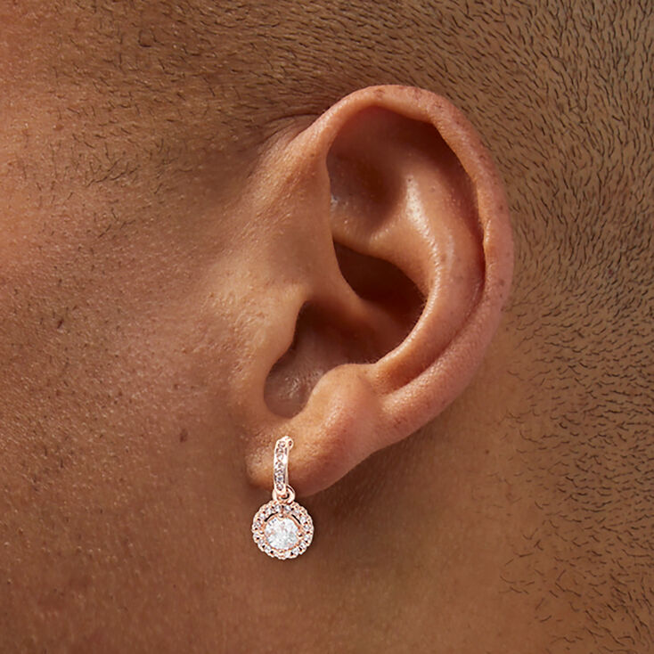 Cr&eacute;oles en halo avec zircon cubique couleur dor&eacute; rose,