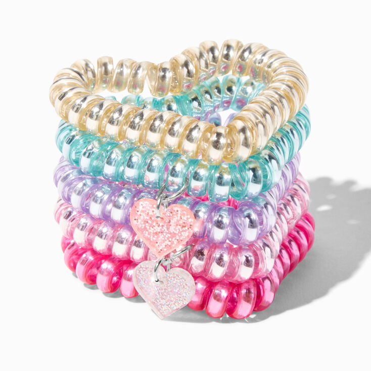 Heart Shaped Assorted Coil Bracelets - 5 Pack,