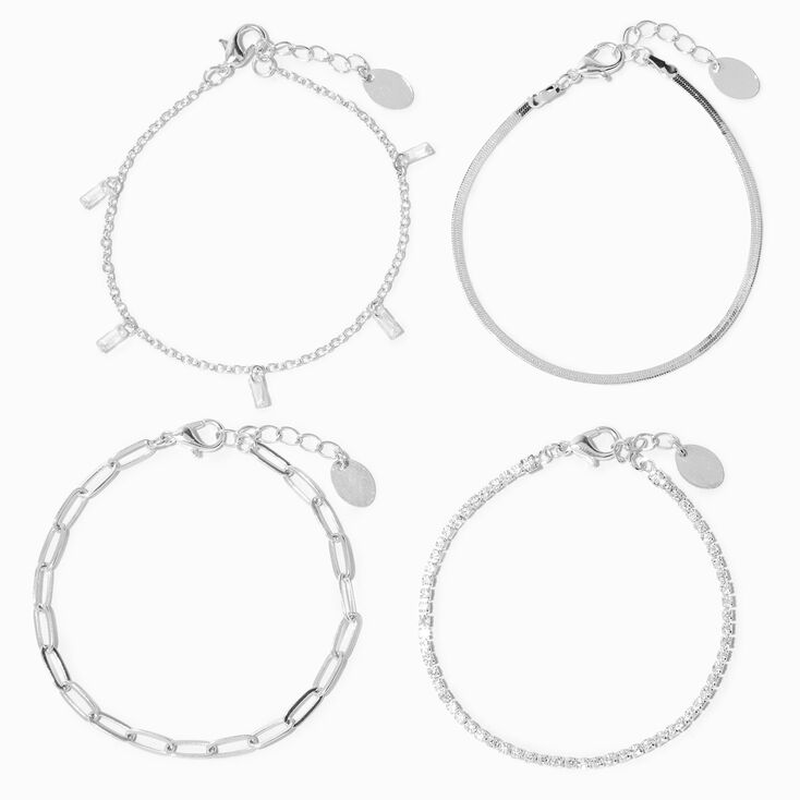 Silver-tone Cubic Zirconia Woven Chain Bracelets - 4 Pack,