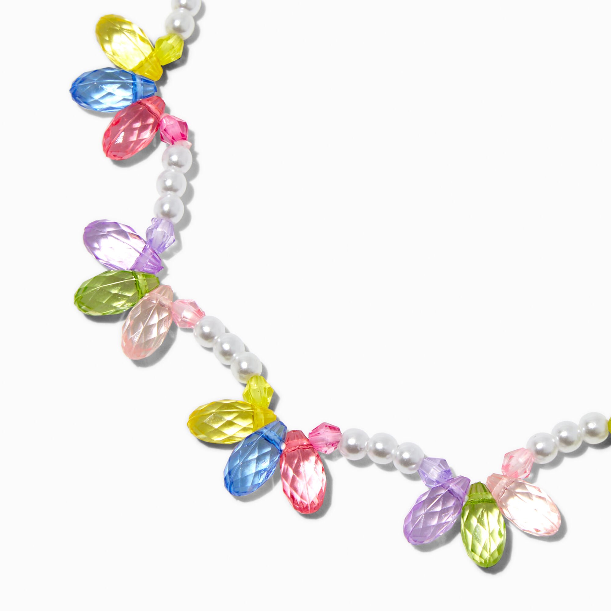 Claire's Club Pastel Faceted Mini Balloon & Pearl Stretch Necklace,