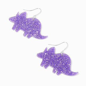 Purple Glitter Dinosaur Drop Earrings,