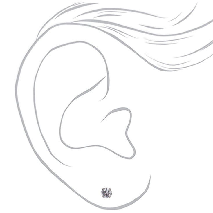 Clous d&#39;oreilles en argent avec strass rond en zircon cubique - 4&nbsp;mm,