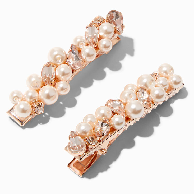 Rose Gold-tone Pearl Cluster Hair Barrettes - 2 Pack,