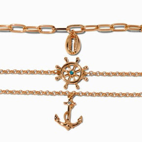 Gold-tone Nautical Chain Bracelet Set - 3 Pack ,