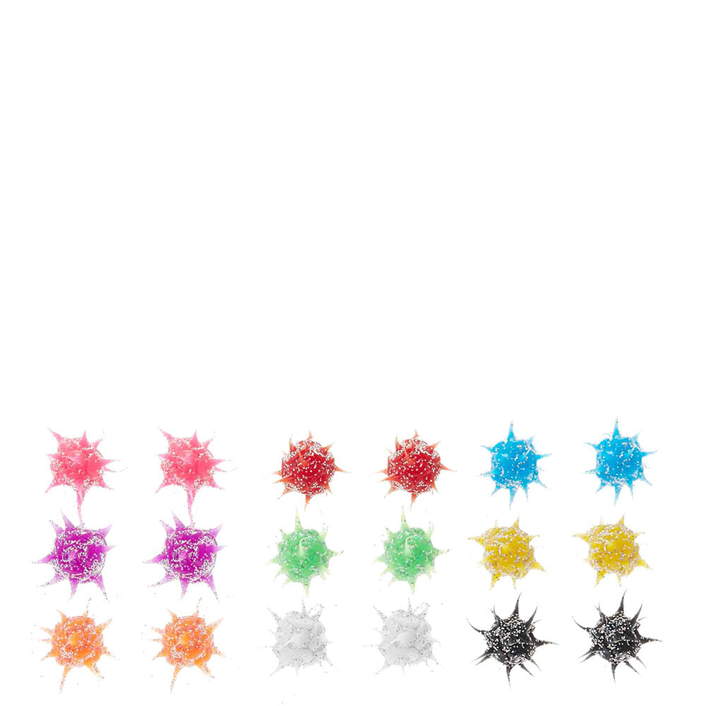 9 Pack Glitter Rave Stud Earrings