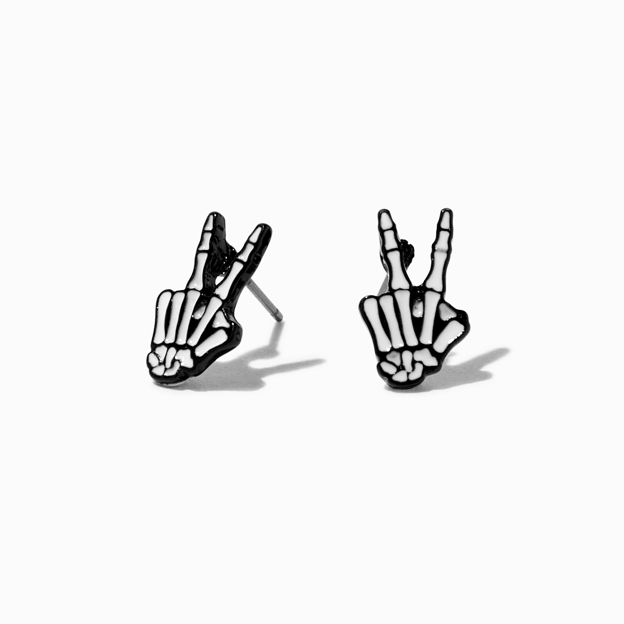 View Claires Skeleton Peace Sign Post Earrings information