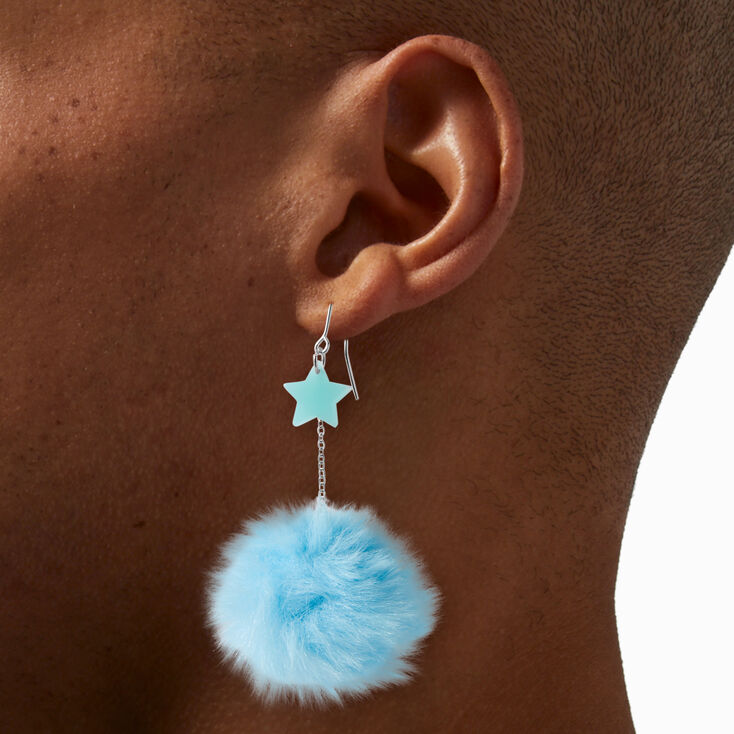 Blue Star Glow in the Dark Pom 3&#39;&#39; Drop Earrings,