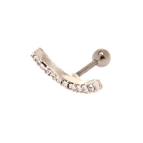 Silver Crystal Curve Cartilage Earring,