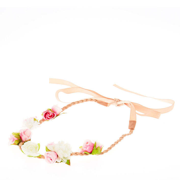 Claire's Bandeau floral tressé rose et chair
