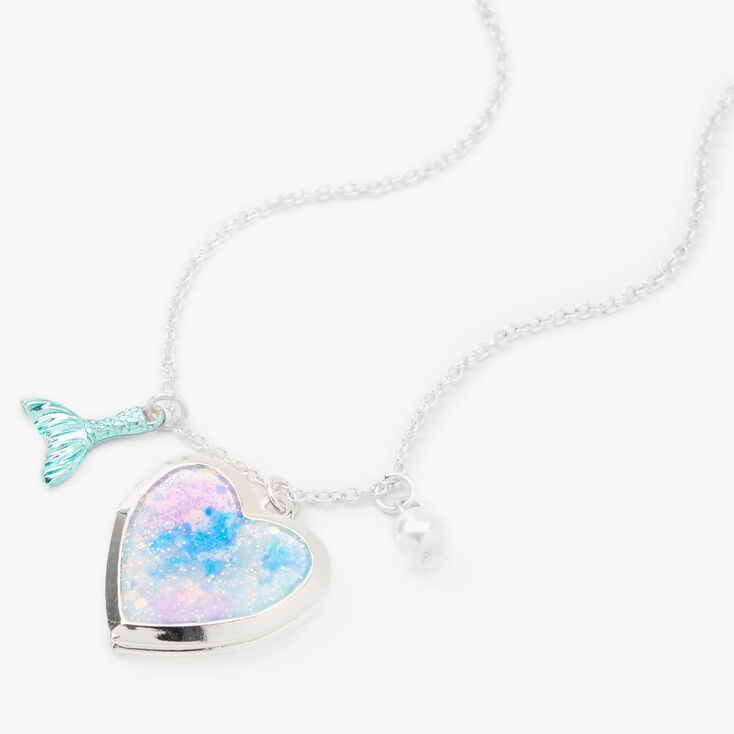 Silver Mermaid Heart Locket Pendant Necklace,