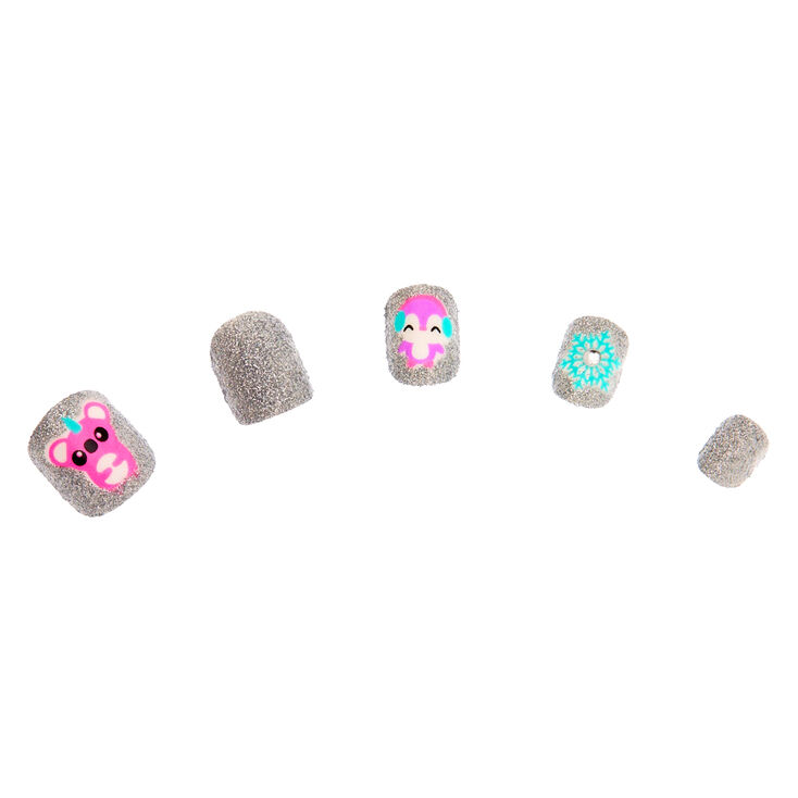 Claire's Faux ongles autocollants carrés animaux hivernaux - Lot de 24