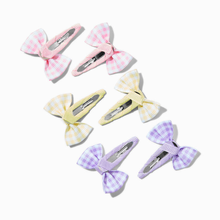 Claire&#39;s Club Pastel Gingham Hair Bow Snap Clips - 6 Pack,