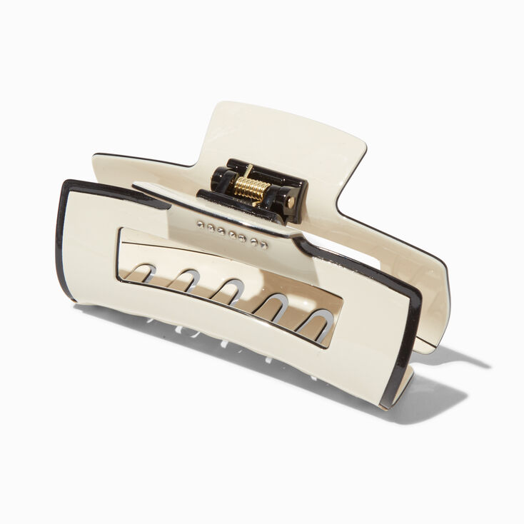 Cream Black Rhinestone Rectangular Hair Claw,