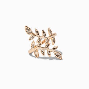 Rose Gold-tone Embellished Leaf Ring,