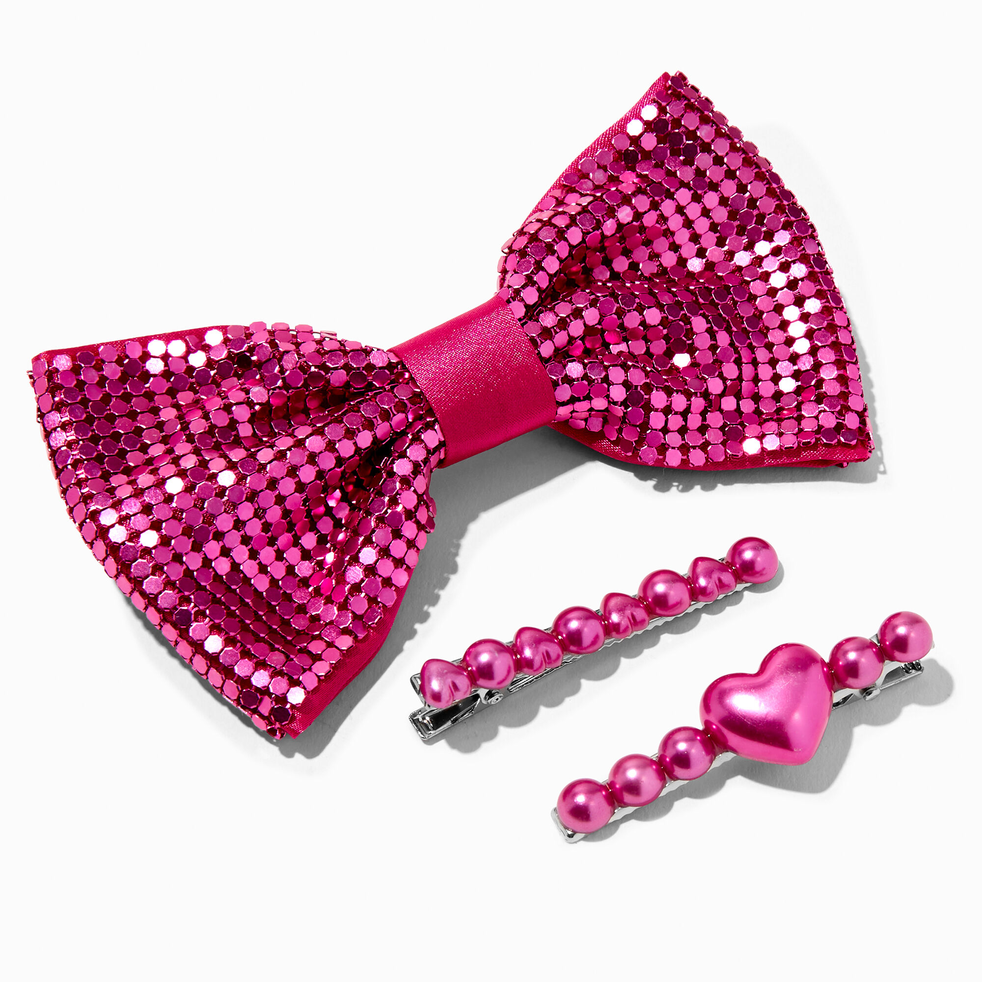 View Claires Club Hot Bow Hair Set 3 Pack Pink information