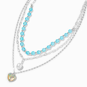 Iridescent Mermaid Scales &amp; Pearl Multi-Strand Pendant Necklace,