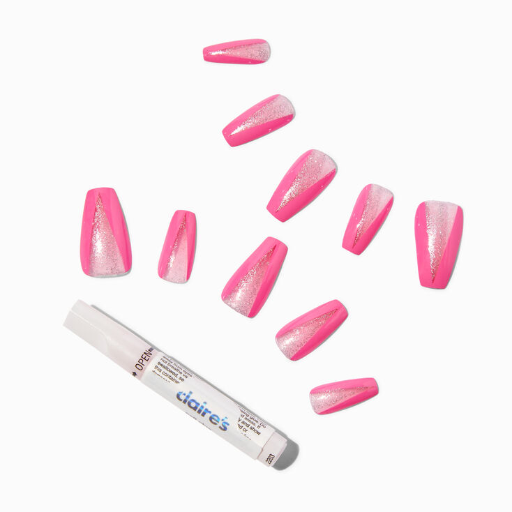 Pink Silver Glitter 3d False Nails Claire S Us