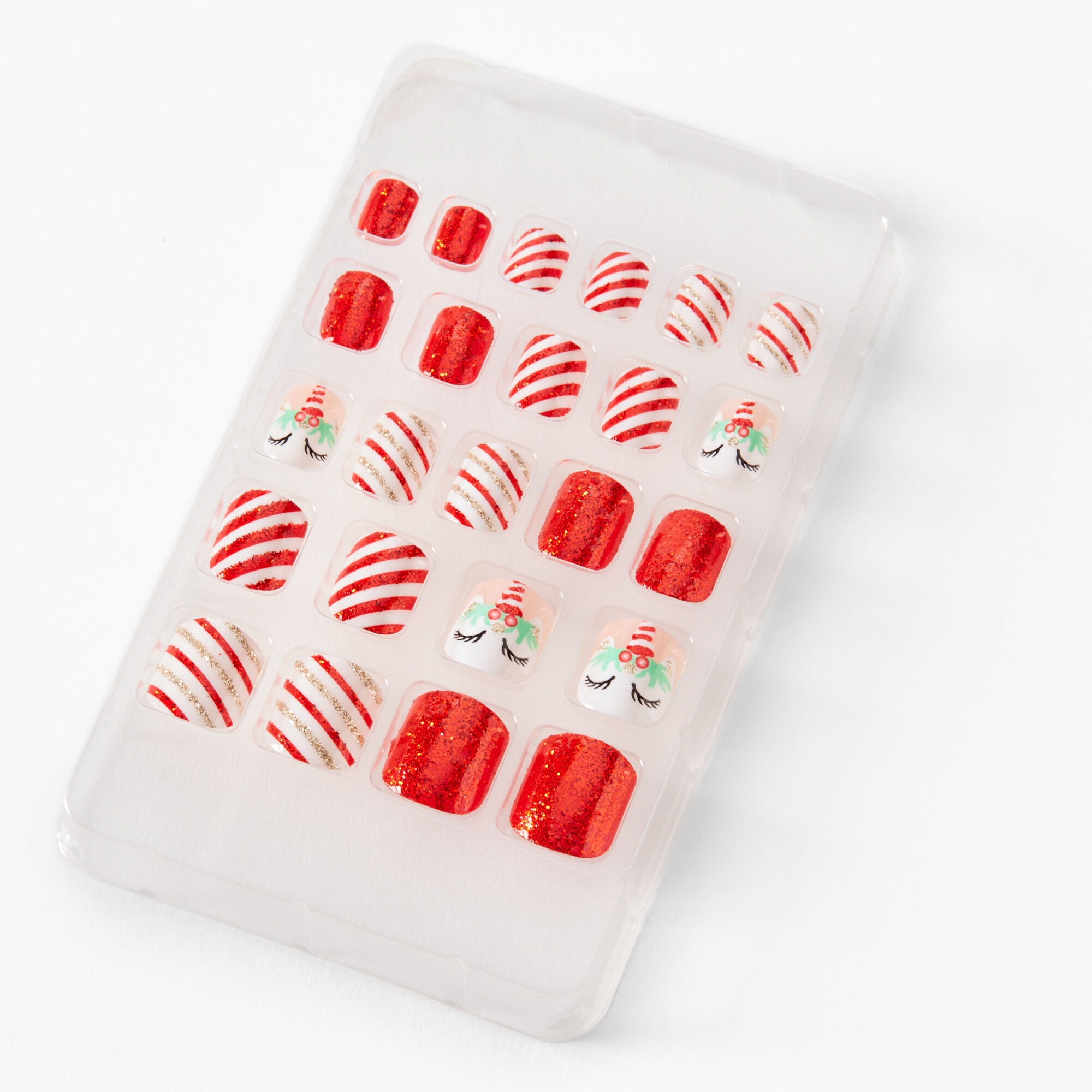 Claire's Club Christmas Unicorn Square Press On Faux Nail Set - 10 Pack,