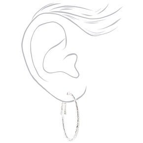 Silver 30MM Textured Hoop Earrings,