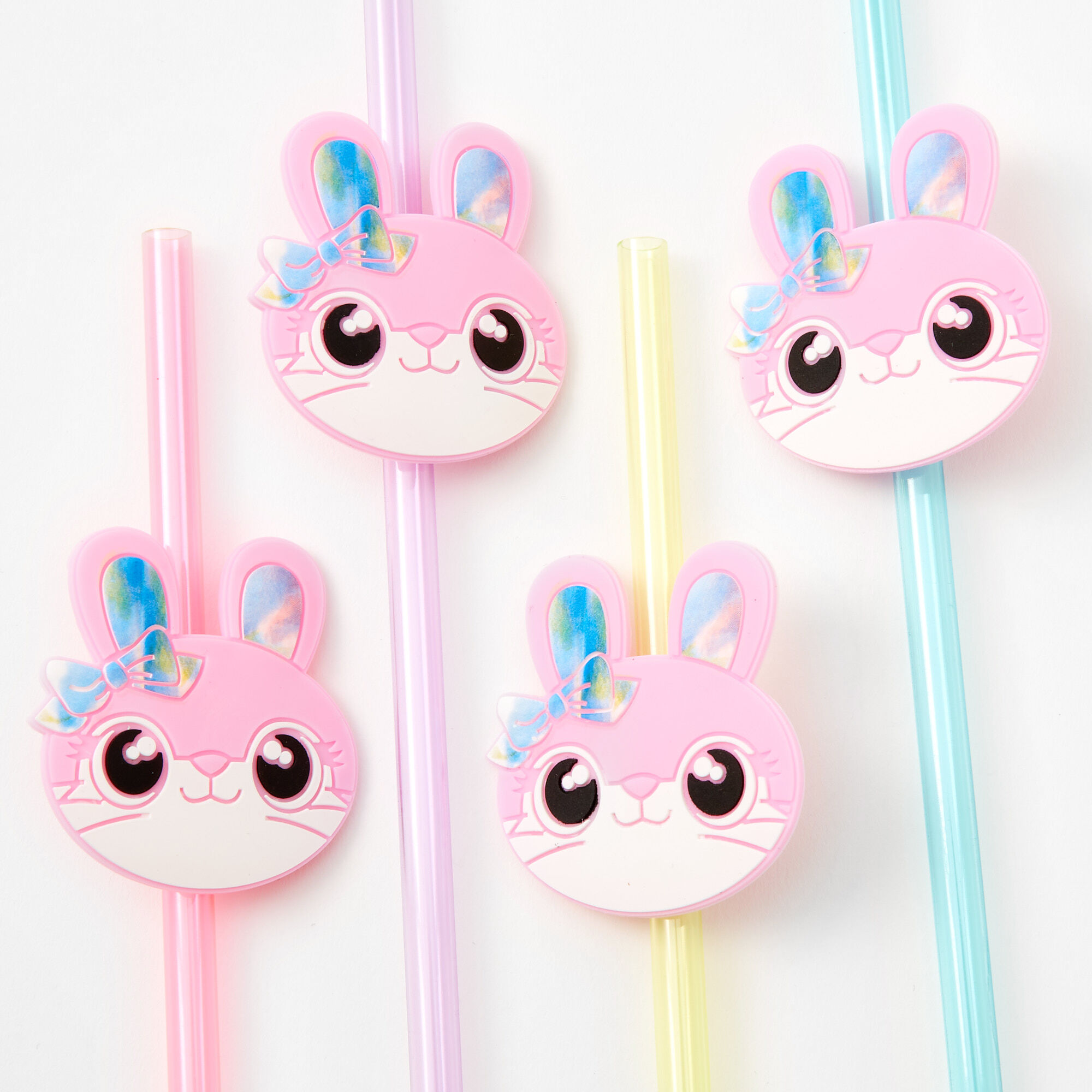 Pastel Rainbow Plastic Bunny Straws - 4 Pack,