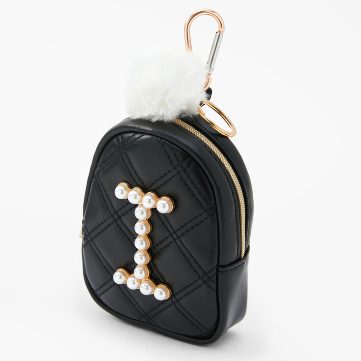 Initial Pearl Mini Backpack Keychain - Black, I,