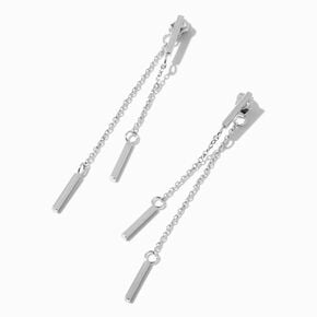 Silver-tone 2&quot; Double Bar Front &amp; Back Drop Earrings,