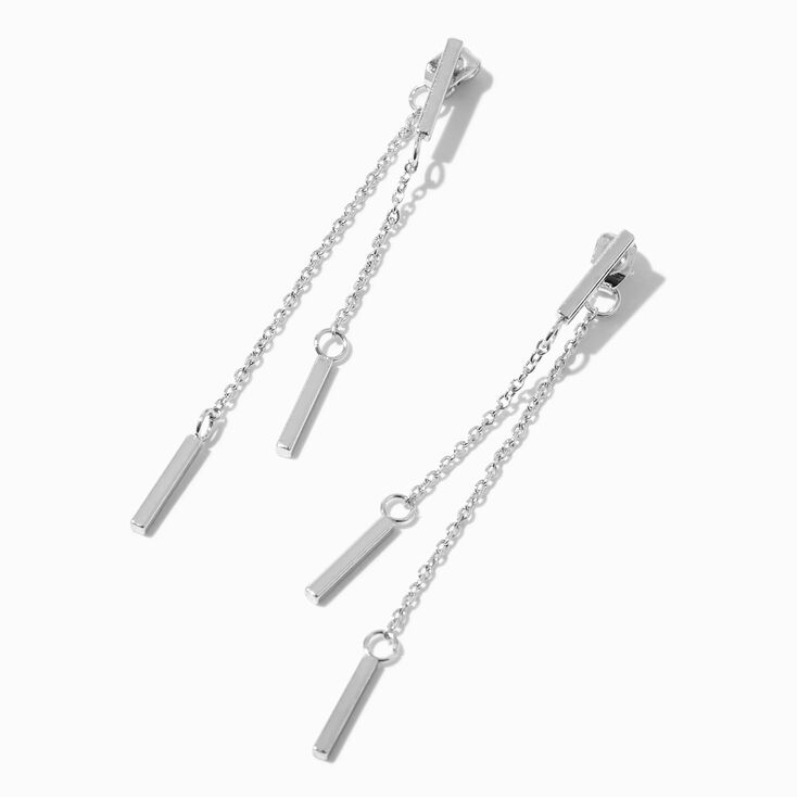 Silver 2&quot; Double Bar Front &amp; Back Drop Earrings,