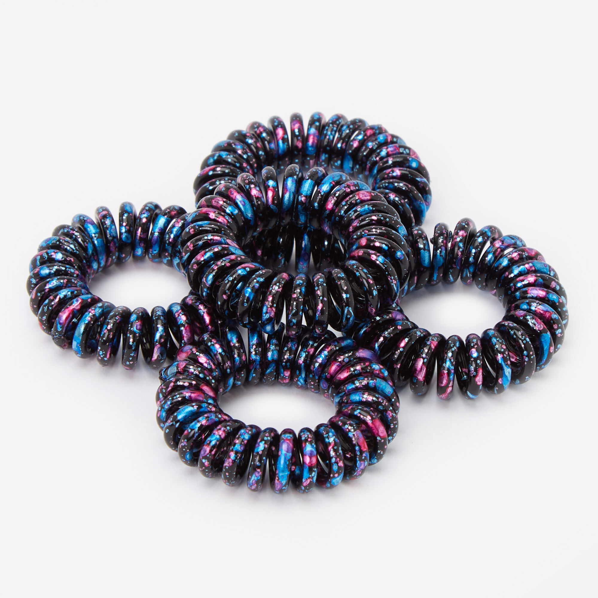 Black Splatter Mini Coil Hair Ties - 5 Pack,