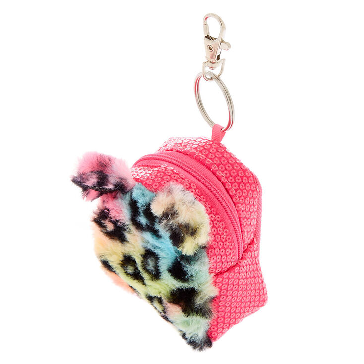 Soft Rainbow Leopard Mini Backpack Keychain,