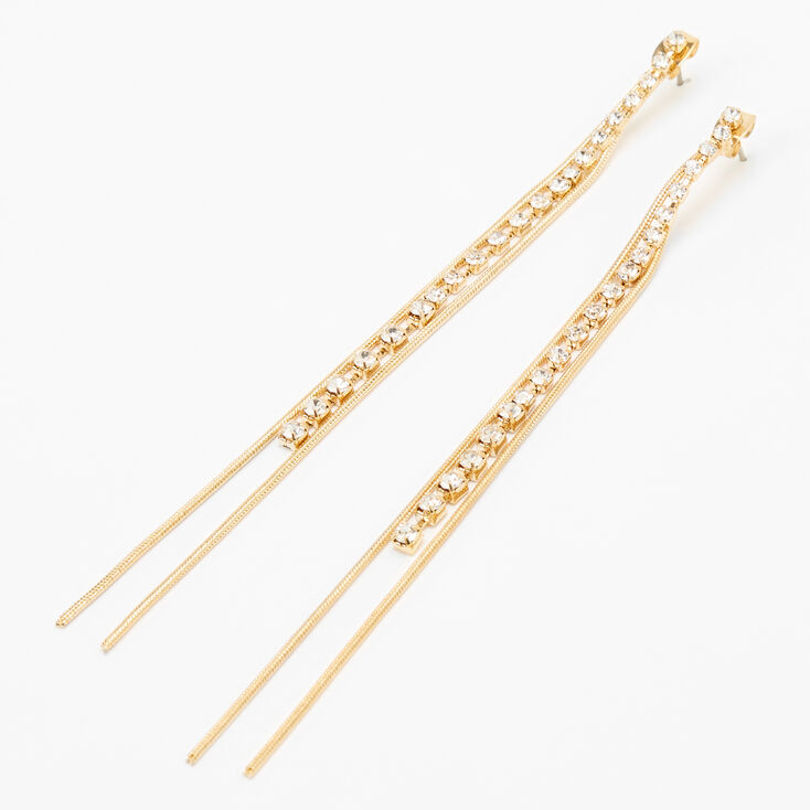 Gold-tone Crystal Columns Linear Drop Earrings,
