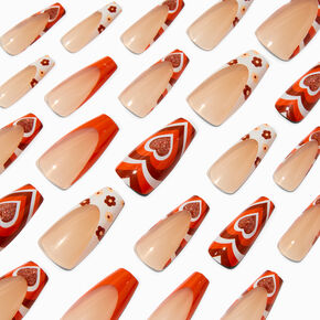 Retro Heart Squareletto Vegan Faux Nail Set - 24 Pack,