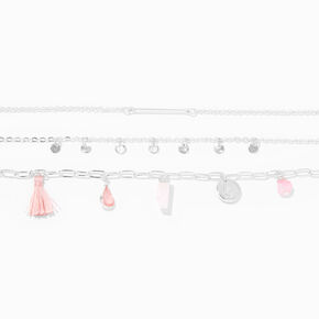 Blush Pink Charm Silver Chain Bracelets - 3 Pack,