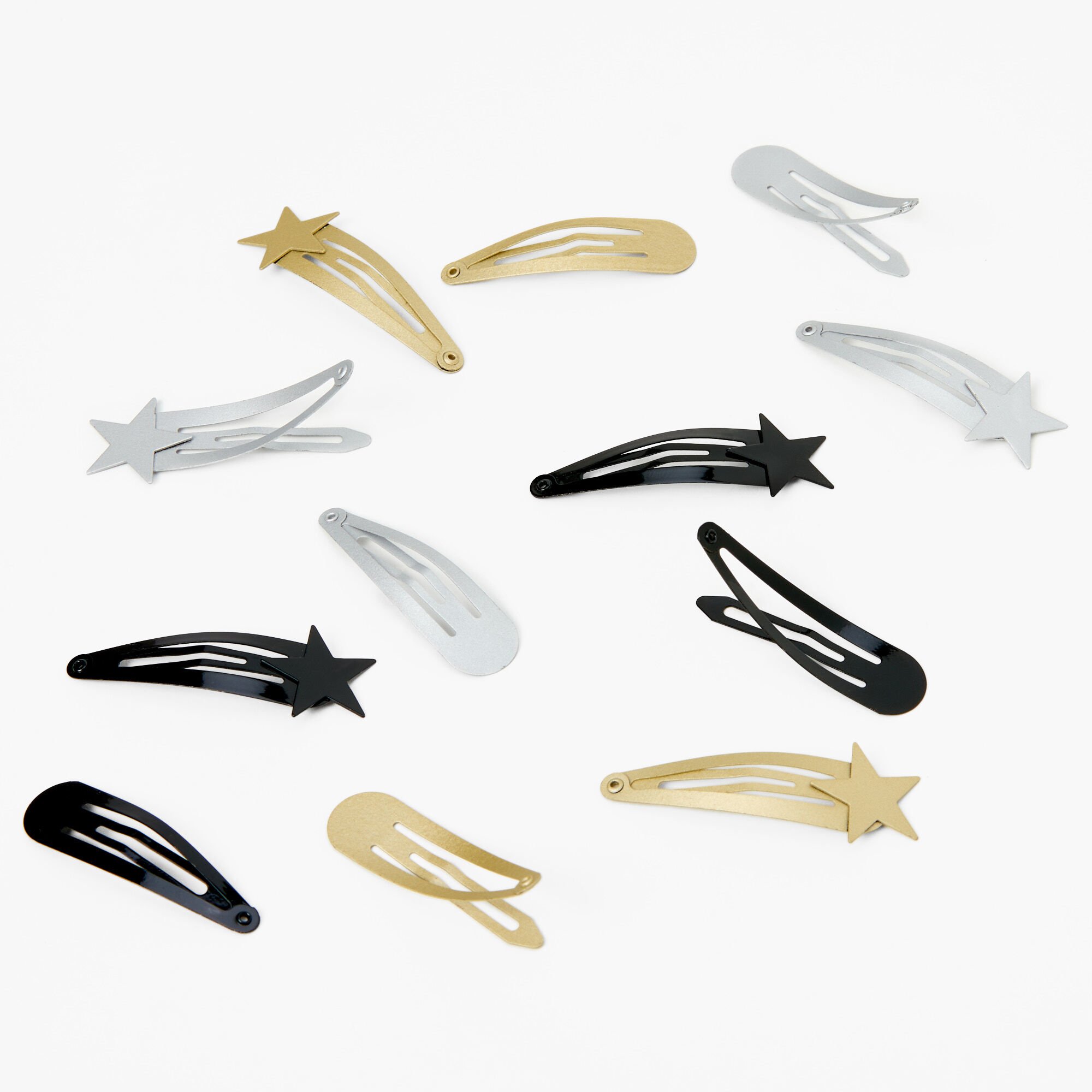 Mixed Metal Star Snap Hair Clips - 12 Pack