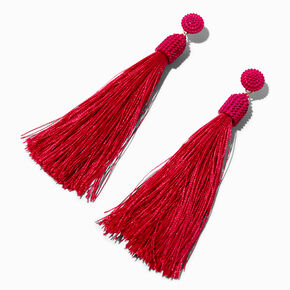 Red Tassel 3.5&quot; Drop Earrings,