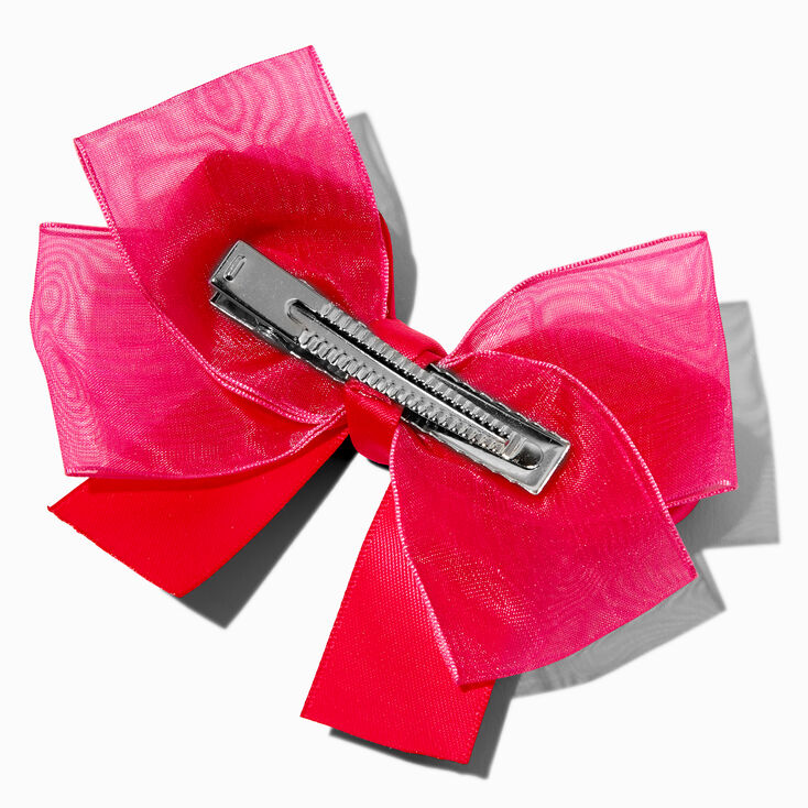 Claire&#39;s Club Hot Pink Satin Chiffon Bow Hair Clip,