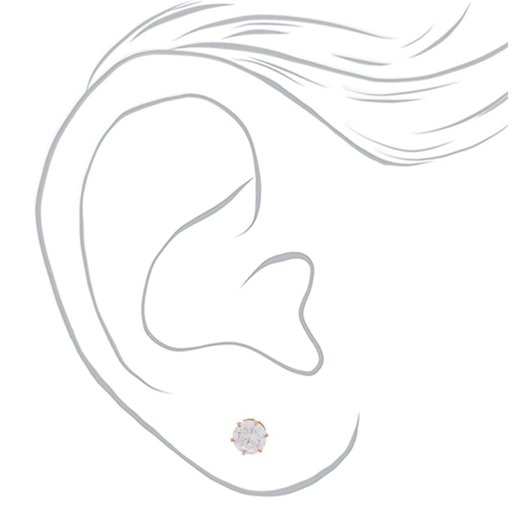 Rose Gold Titanium Cubic Zirconia 6MM Round Stud Earrings,