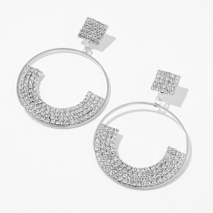 Silver 2.5&quot; Crystal Pav&eacute; Smile Drop Earrings,