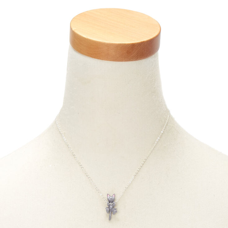 Hanging Cat Pendant Necklace - Grey,