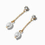 Gold-tone Pearl &amp; Cubic Zirconia 1.5&quot; Liner Drop Earrings,