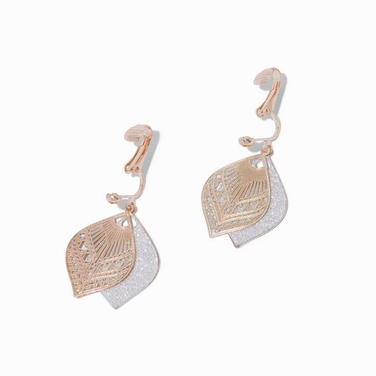 Mixed Metal Filigree Teardrop Clip-On Drop Earrings,