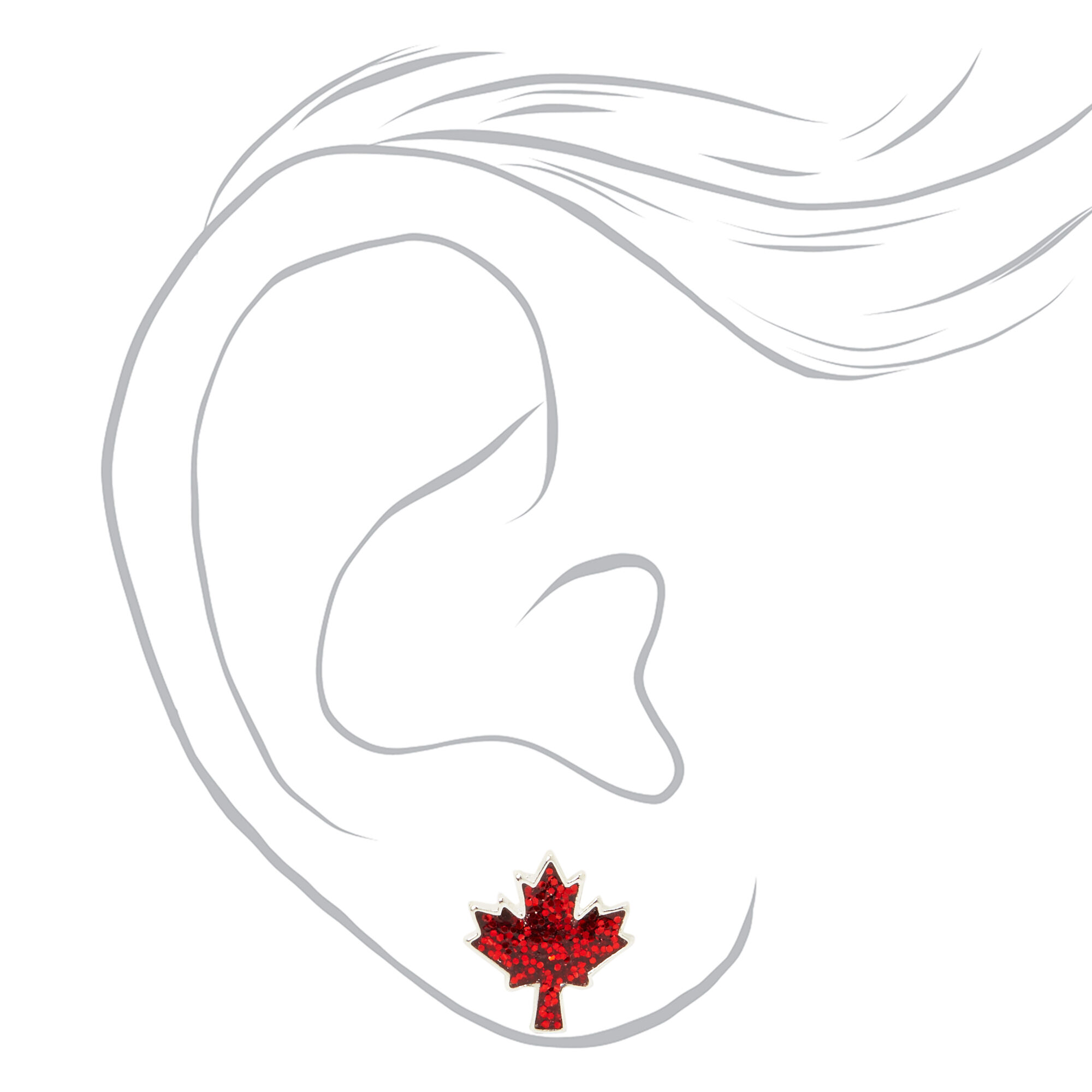 Canada Maple Leaf Red Glitter Stud Earrings,