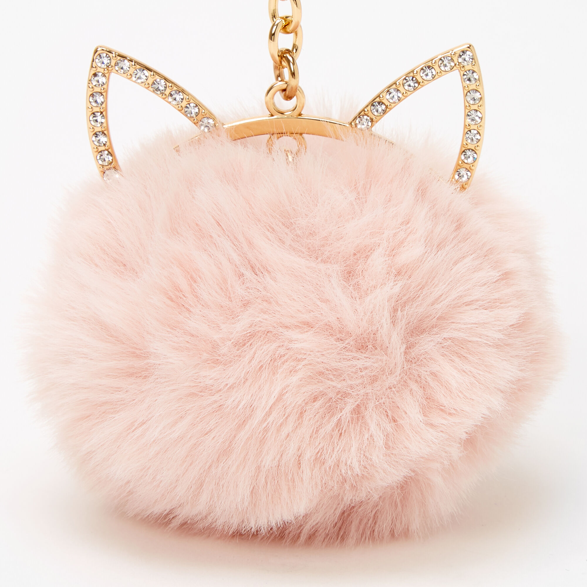 Porte-clés chat pompon couleur dorée - Rose tendre,