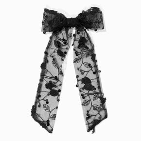 Black Rose Sheer Sequin Large Bow Hair Clip,