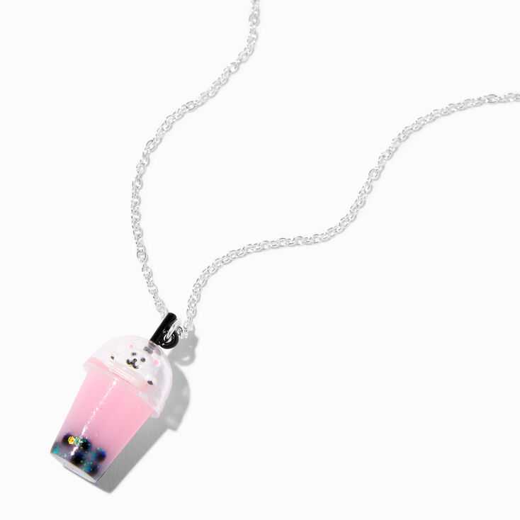 Pink Cat Bubble Tea Pendant Necklace,