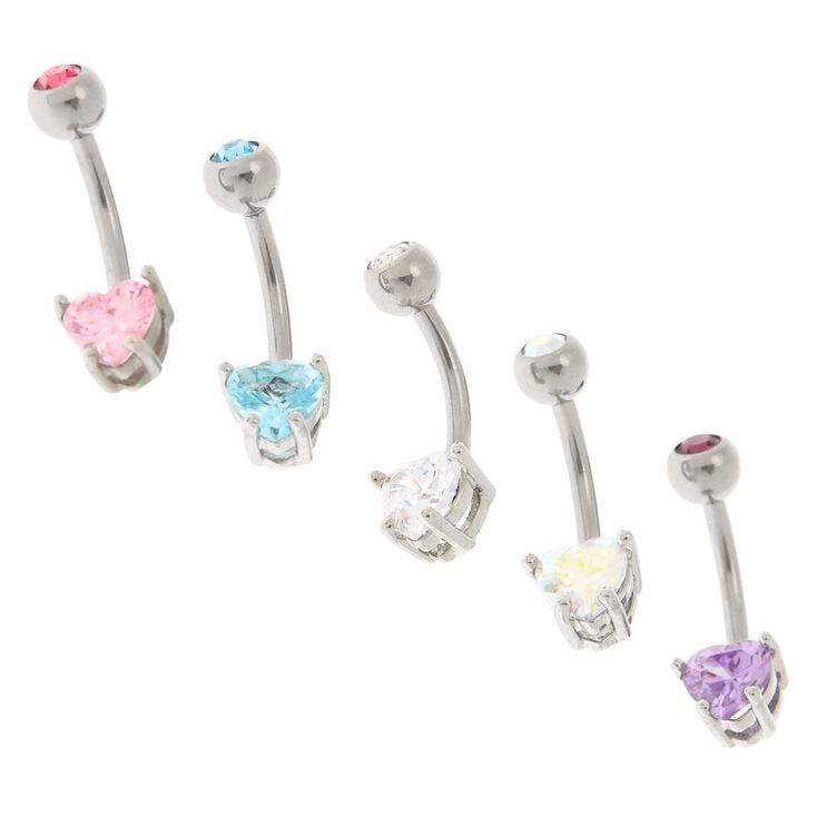 Pastel Heart Stone Belly Rings  - 5 Pack,