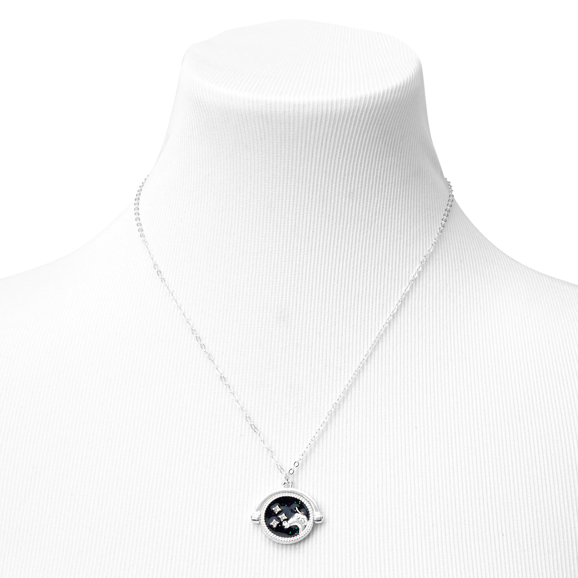 Silver Glow In The Dark Zodiac Spinning Pendant Necklace - Taurus,