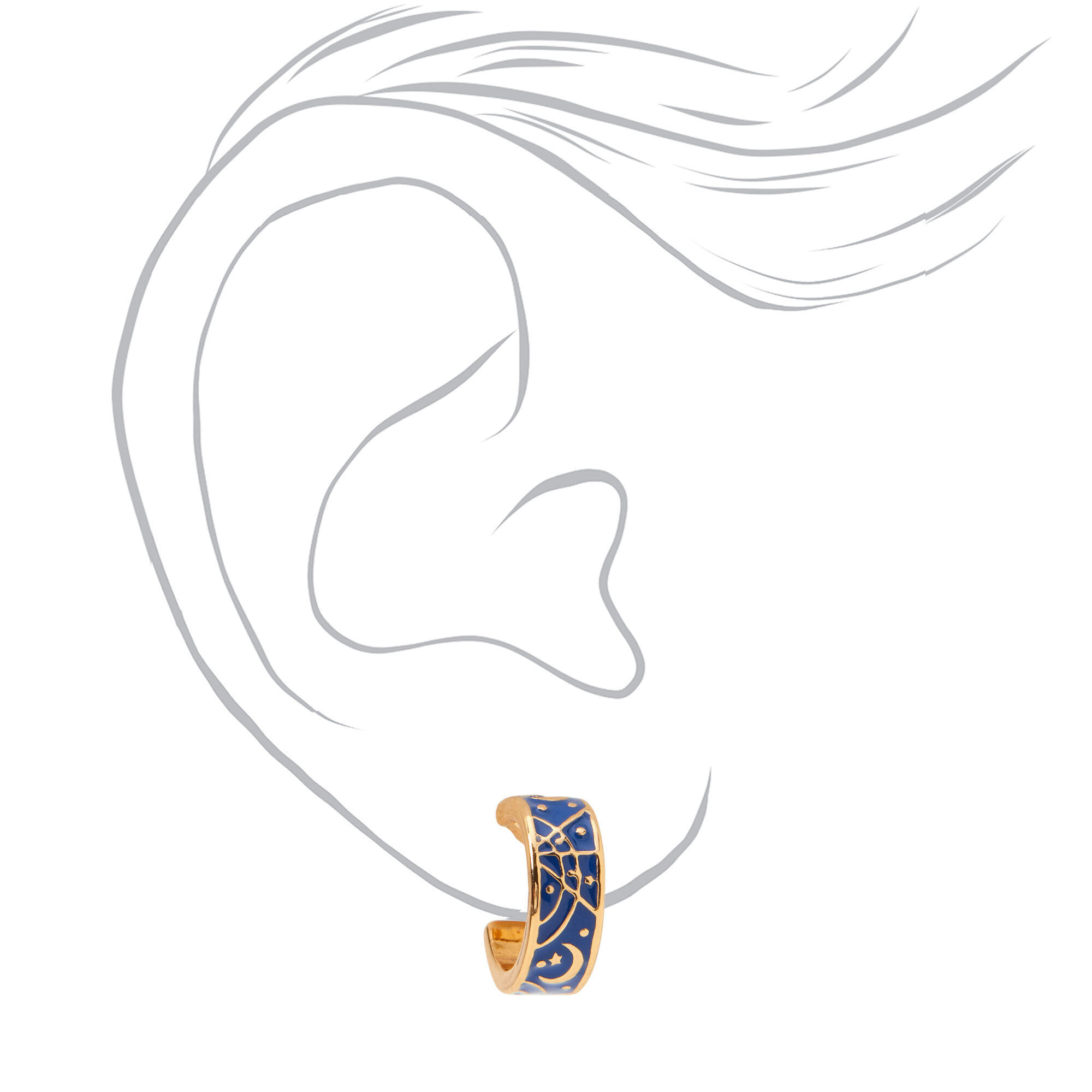 Gold 15MM Thick Celestial Hoop Earrings - Navy,